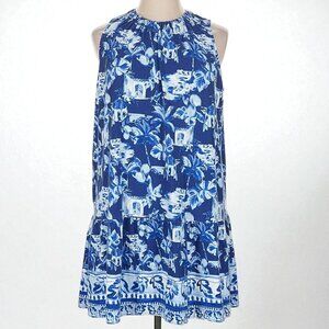 Loft Corfu Weekend Ruched Flounce Swing Dress  | Blue